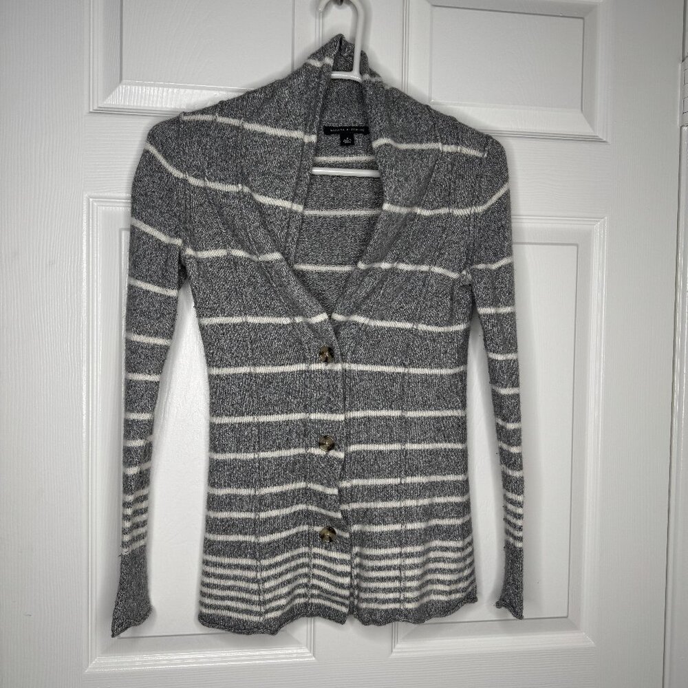 Grey & White Striped Banana Republic Cardigan
